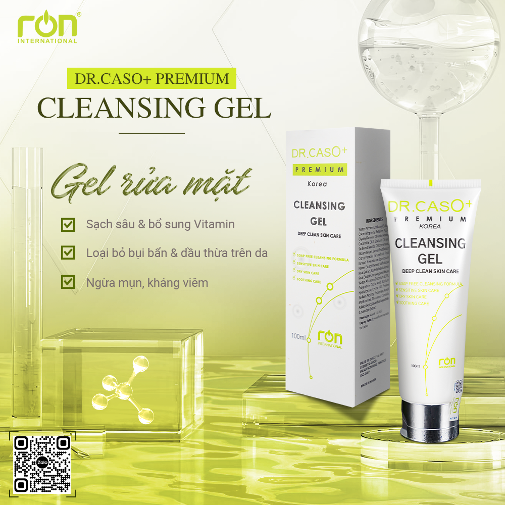 Dr.Caso+ Premium Cleansing Gel 100ml/ Gel rửa mặt sạch sâu bổ sung Vitamin