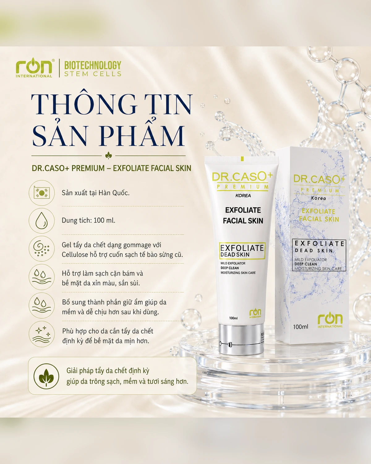 Thông tin sản phẩm DR.CASO+ PREMIUM EXFOLIATE FACIAL SKIN