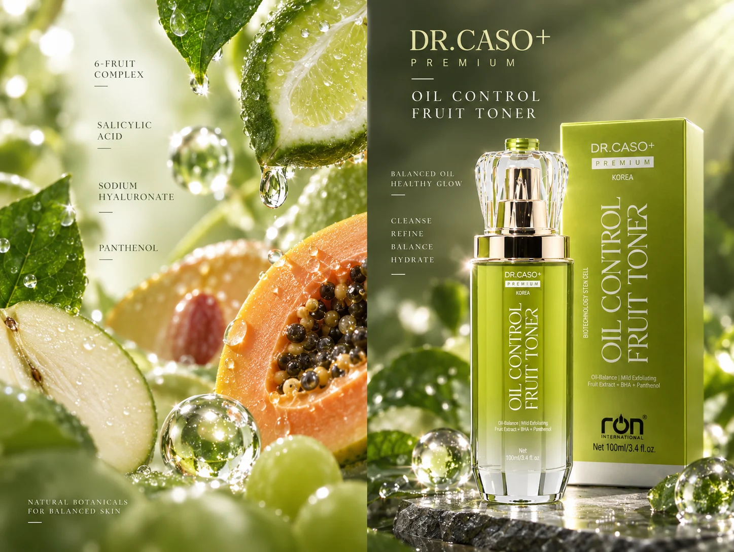 Concept 6-Fruit Complex và sản phẩm DR.CASO+ PREMIUM OIL CONTROL FRUIT TONER