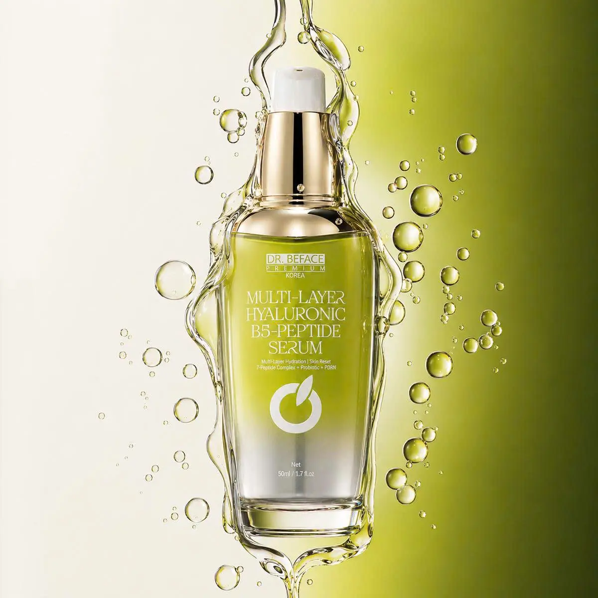 HYA B5 Peptide Serum với hiệu ứng giọt tinh chất và bong bóng