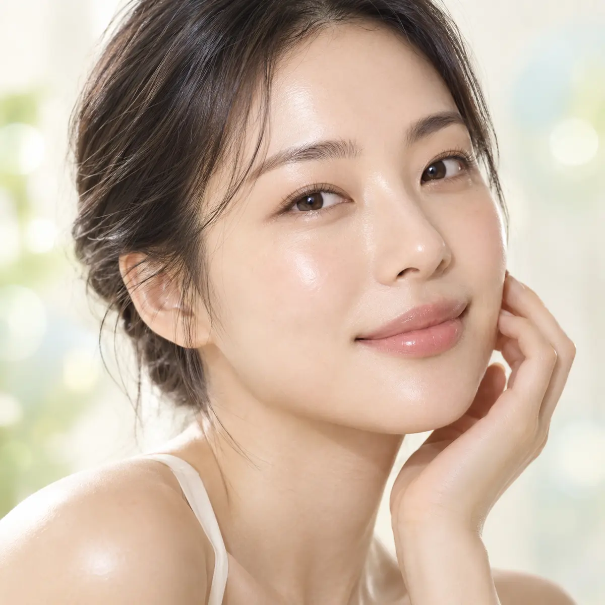 Người mẫu châu Á với làn da đủ ẩm và căng mượt tự nhiên