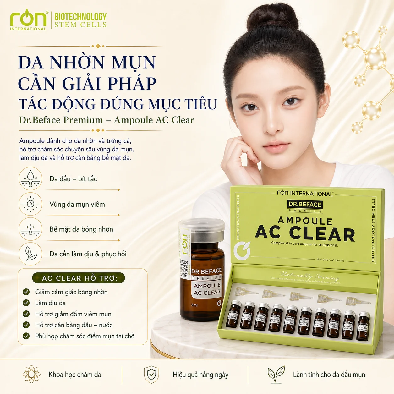 Tinh chất DR.BEFACE Premium Ampoule AC Clear 8 ml và hộp sản phẩm