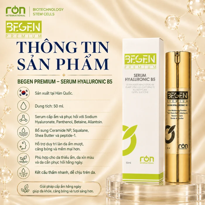 Tinh chất BEGEN Premium Serum Hyaluronic B5 chai vàng và hộp, phiên bản cũ