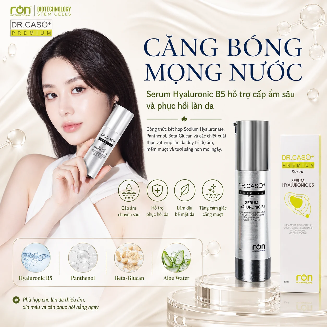 Tinh chất DR.CASO+ Premium Serum Hyaluronic B5 chai bạc và hộp, phiên bản cũ