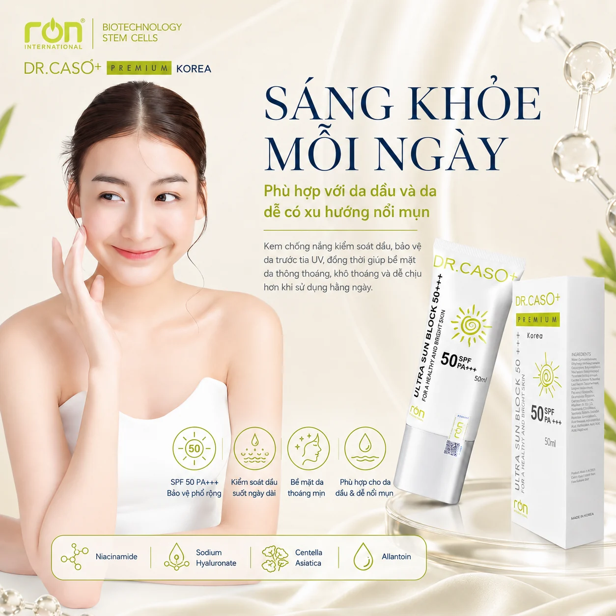 Kem chống nắng DR.CASO+ Premium Ultra Sun Block và hộp sản phẩm