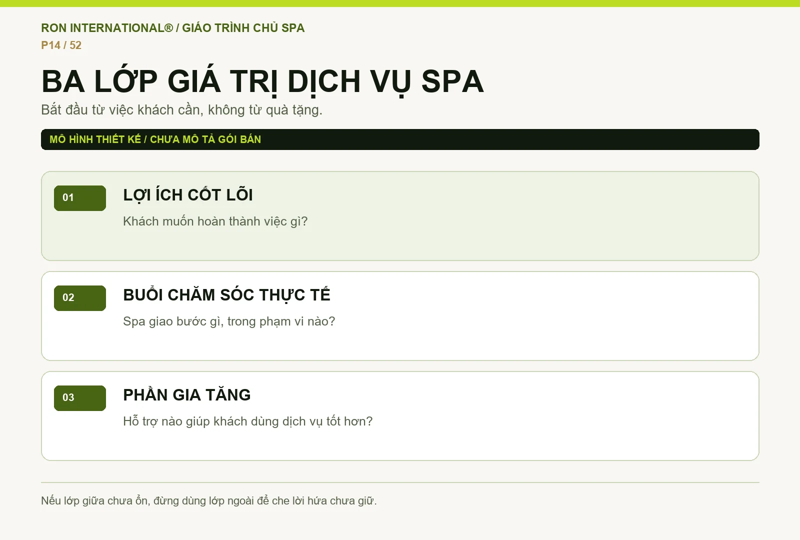 Ba lớp giá trị dịch vụ Spa từ lợi ích cốt lõi đến buổi chăm sóc và hỗ trợ gia tăng