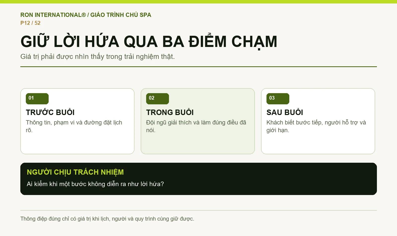 Lời hứa giá trị dịch vụ Spa đi qua ba điểm chạm trước, trong và sau buổi