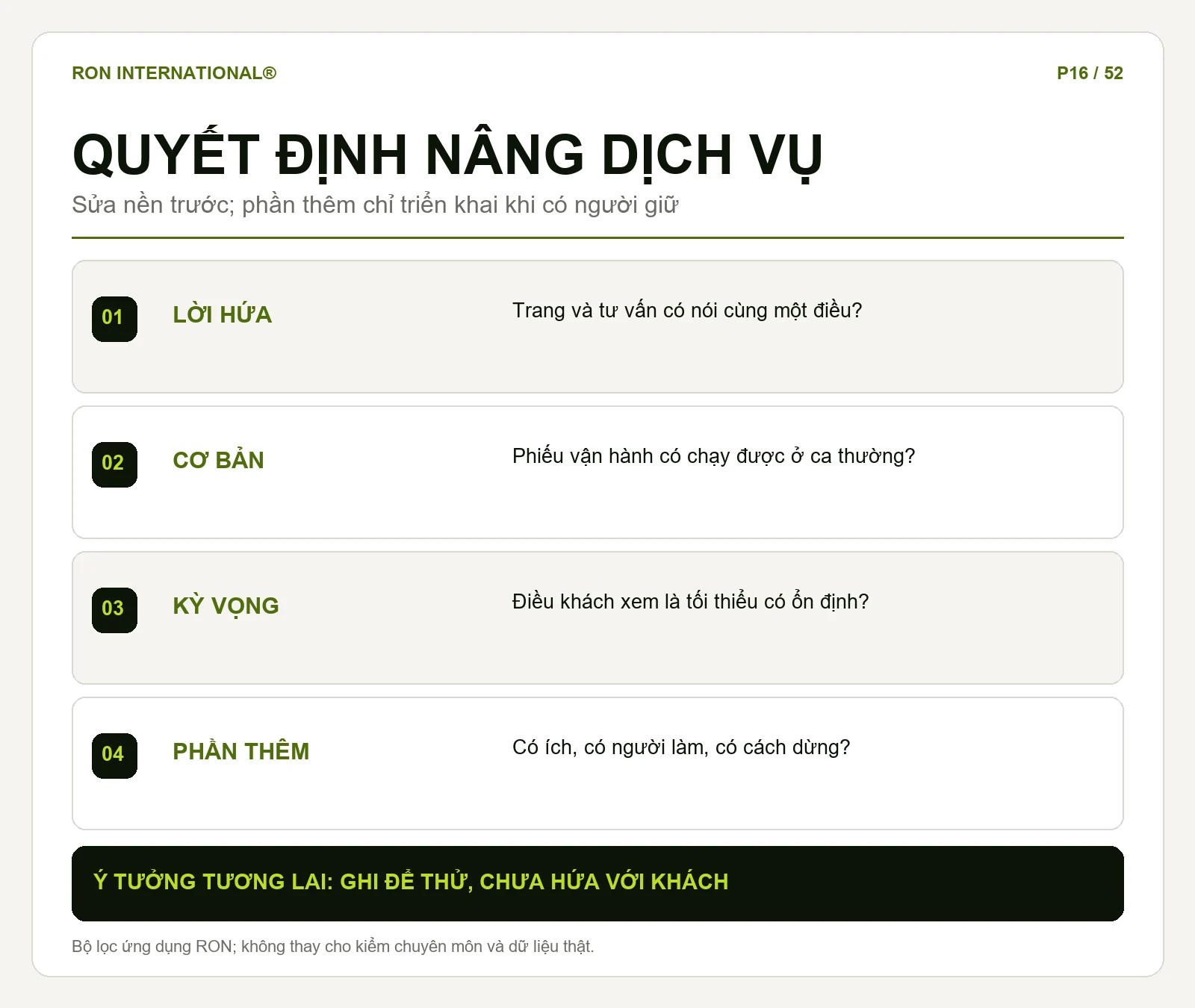 Sơ đồ quyết định sửa nền dịch vụ trước khi thử phần cộng thêm hoặc ý tưởng tương lai