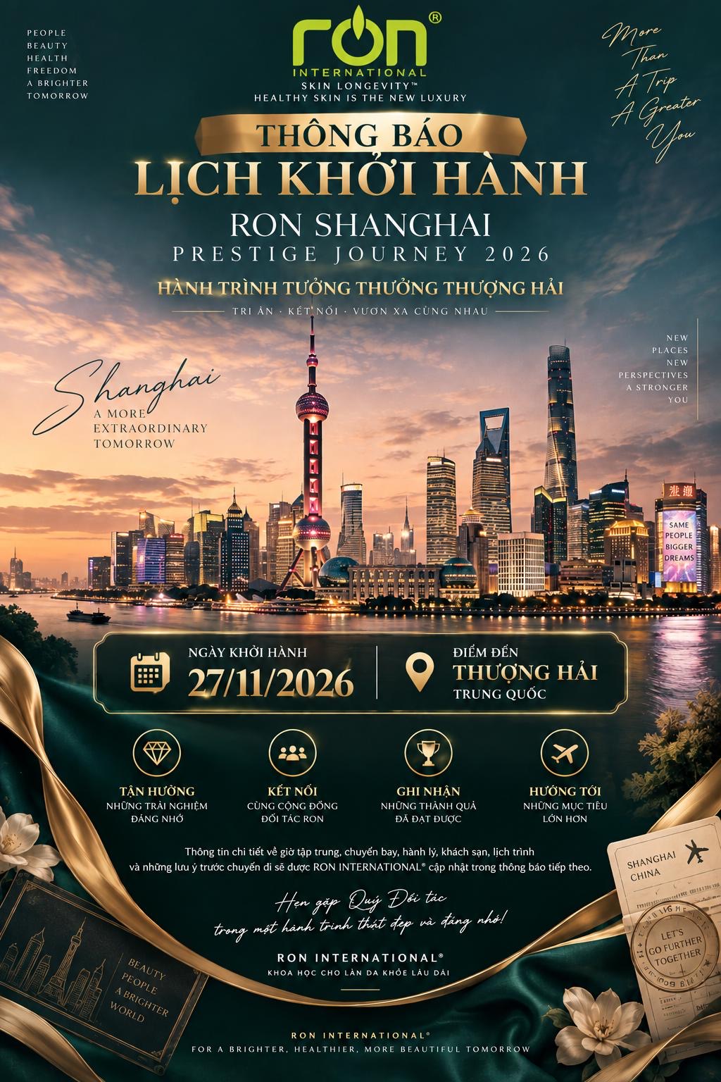 Poster RON SHANGHAI PRESTIGE JOURNEY 2026, khởi hành ngày 27/11/2026 tại Thượng Hải – Trung Quốc.