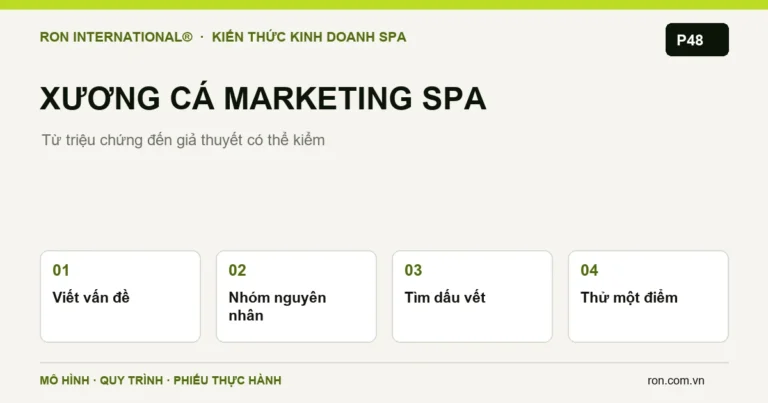 Sơ đồ phân tích xương cá Marketing Spa: xác định vấn đề, nhóm nguyên nhân, bằng chứng và thử nghiệm