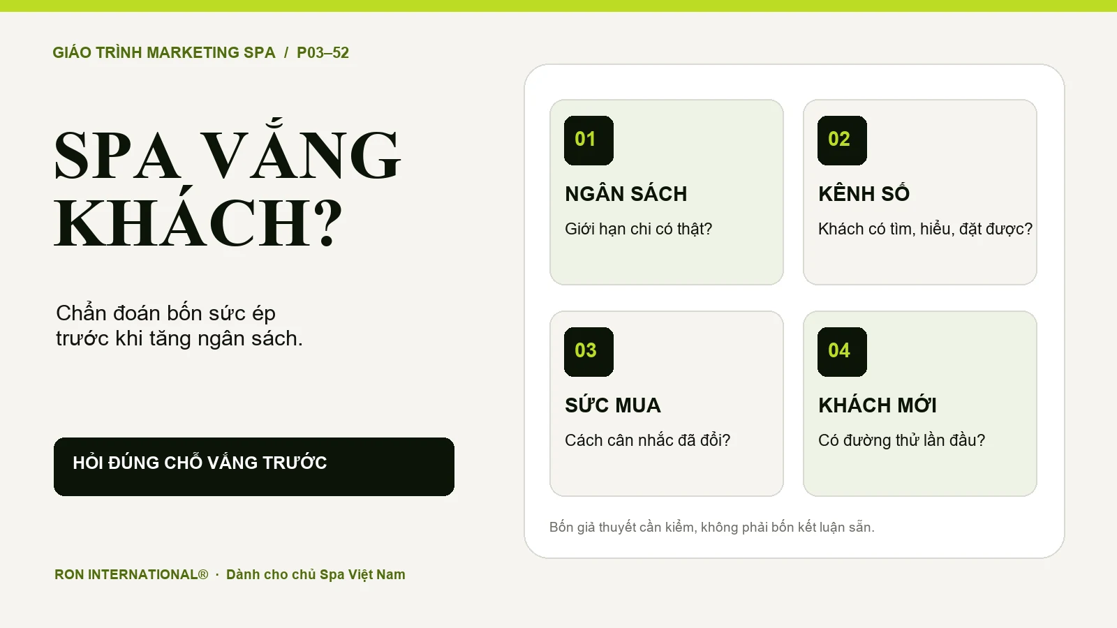 Spa vắng khách: bốn sức ép cần chẩn đoán trước khi tăng ngân sách quảng cáo